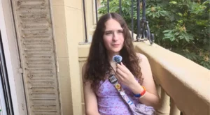 Allegra during her interview about teaching English in Madrid