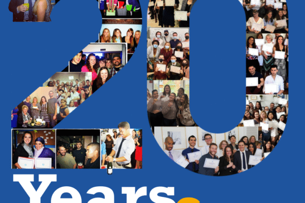 Picture of the number 20 with old pictures of TEFL training at TtMadrid